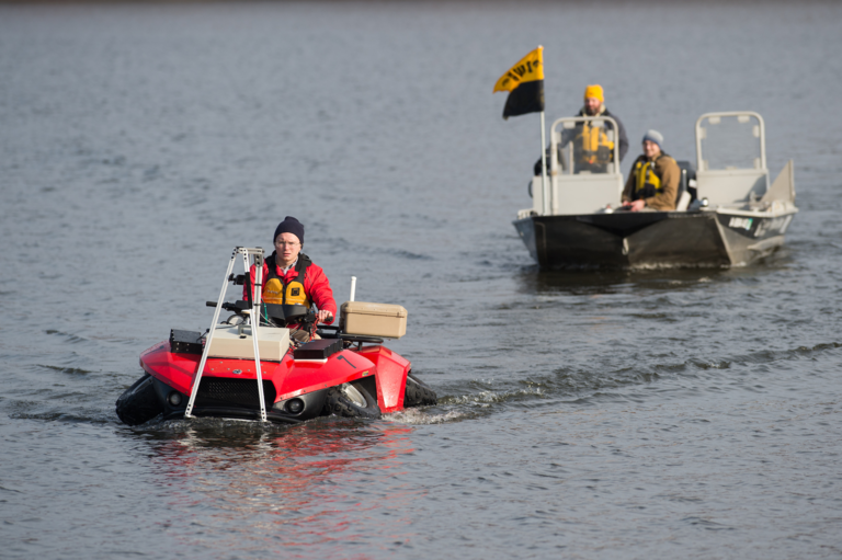 A student pilots the Gibbs Quadski on Coralville Reservoir